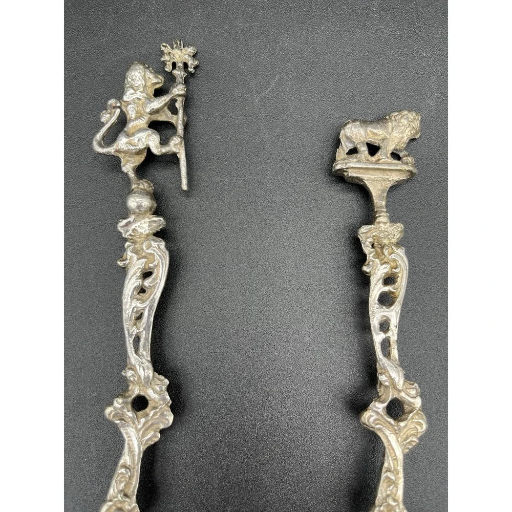 Italian Ornate Lion Spoon And Fork Serving Set Silver Plate